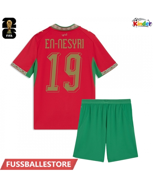Günstige Marokko Youssef En-Nesyri #19 Heimtrikotsatz Kinder WM 2026 Kurzarm (+ Kurze Hosen)